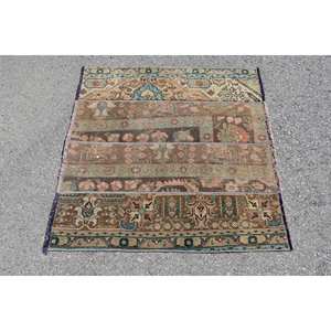 Tapis turc vintage de grande surface 3.4x3,1 pieds classique Beige bleu Patchwork Design laine Latex forme rectangulaire pour couloir chambre - Product Image 3