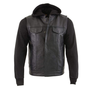 Gilet d'hiver en cuir PU pour homme, style motard, col en V, fermeture éclair, taille ajustable, coupe classique, imprimé, séchage rapide, anti-plis - Product Image 4