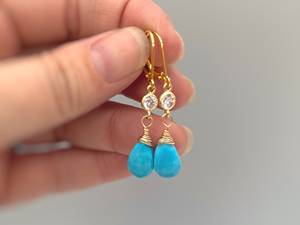 Gorgeous Gemstone Turquoise and Cz Diamond <b>Dangle</b> <b>Earrings</b> for Women Fashion Bold Statement Jewelry Wholesale Drop <b>Earrings</b> - Product Image 2