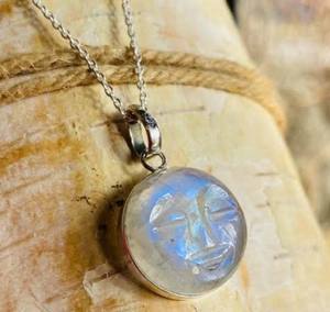 Handmade Sterling Silver Gold Plated Pendant Double <b>Moons</b> face Gemstone With Chain Round Shape 10mm Prong Set For Jewelry Set - Product Image 3