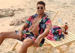 ชุดวอร์มผู้ชาย เสื้อโปโลแขนสั้น ซิป 1/4 กางเกงขาสั้น ชุดกีฬา ชุดลำลองสไตล์ฮาวาย ชุดฤดูร้อน ชุดขาสั้นใส่สบาย - Product Image 4