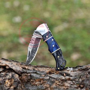 Venta caliente Cuchillos de bolsillo plegables de acero de Damasco con mango de madera - Product Image 4