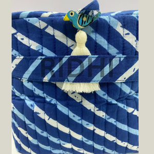 Sacs de voyage en coton matelassé Indigo Wave durables, trousse de maquillage, sac cosmétique réutilisable, imprimé bohème personnalisé, pour usage quotidien et marché - Product Image 6