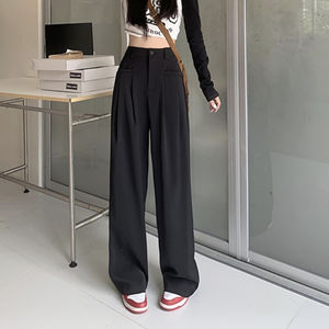 <span class=keywords><strong>Pantaloni</strong></span> Casual a vita alta con Logo personalizzato stile coreano <span class=keywords><strong>pantaloni</strong></span> formali <span class=keywords><strong>eleganti</strong></span> <span class=keywords><strong>neri</strong></span> dritti - Product Image 3