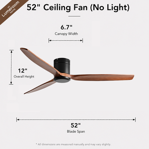 52 Inch Flush Mount <b>Ceiling</b> Fan Without <b>Light</b> with 3 Solid Wood Blades <b>Remote</b> <b>Control</b> for Living Room Bedroom - Product Image 5