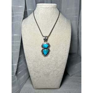 Delbert Secarero Kingman Turquoise & Sterling <b>Silver</b> Pendant with Bezel Setting Inlay Technology - Product Image 6