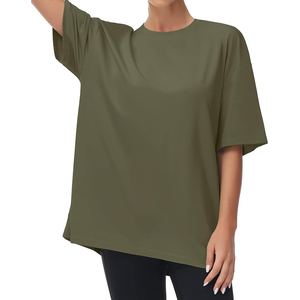Respirant femmes décontracté surdimensionné T-Shirts été col rond manches courtes entraînement goutte épaule femmes t-shirt - Product Image 1