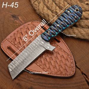 Cuchillo de Caza de Acero de Damasco Hecho a Mano, Hoja Fija de 8 Pulgadas, Mango de Madera con Funda de Cuero, OEM - Product Image 6