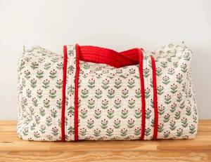 Handmade Quilted Cotton Floral Duffle <b>Bag</b> Large <b>Weekender</b> <b>Travel</b> Colorful Block Print Sport Style Holiday Gift for <b>Women</b> - Product Image 1