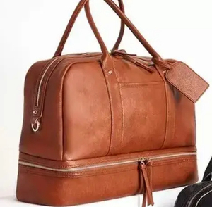 Sac de voyage portable réutilisable en cuir véritable avec fermeture à glissière pour unisexe Soft Black Cowhide Large Capacity Weekend Bagages - Product Image 1