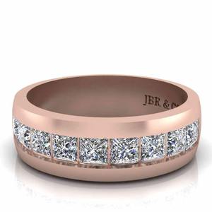 Classic Princess Cut Diamond Rose Gold Plated 925 Sterling <b>Silver</b> Channel Set <b>Wedding</b> Band <b>Ring</b> For <b>Men</b> Fashion Wholesaler - Product Image 1