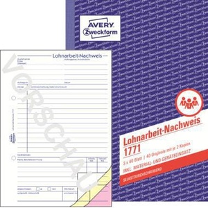 Avery Zweckform DIN A5 Recibo de Trabajo 60g/m² 2 Copias 3 x 40 Hojas Producto para Registro de Tiempo - Product Image 1
