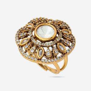 แหวนนิ้วแฟชั่น Kundan ไซส์ฟรี รุ่น 187767 ประดับเพชรทรงปรินเซสคัท ปีกทอง สำหรับงานปาร์ตี้ สไตล์อิสลาม ดีไซน์เก๋ไก๋ - Product Image 1