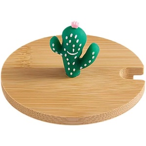 New Love Theme Round Wood <b>Lid</b> <b>Ceramic</b> Dust Cover Folk Art Bamboo <b>Lid</b> Glass <b>Mug</b> Mason Jar High Quality DIY <b>Lid</b> With Cute Image - Product Image 1