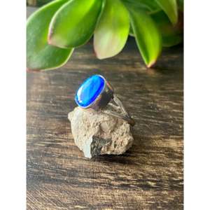 Navajo Handmade <b>Blue</b> <b>Opal</b> Sterling Silver <b>Ring</b> Size 6.5 Vintage Style - Product Image 4