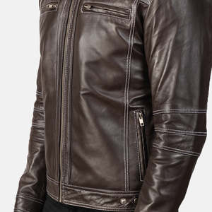 Youngster Brown Genuine Leather Biker <b>Jacket</b> <b>Sheepskin</b> Cowhide Zippered Pattern Decoration Reversible Size XS for Autumn Season - Product Image 6