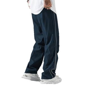 Pantalon de survêtement à jambe droite en polyester vierge avec fermeture éclair latérale pantalon de jogging Baggy pantalon évasé pour hommes - Product Image 3