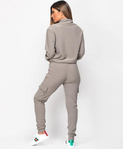NUEVAS SEÑORAS 2-PC CARGO PANTALONES TRAJE SUDADERA ZIP TOP LOUNGEWEAR LEGGINGS SET - Product Image 3