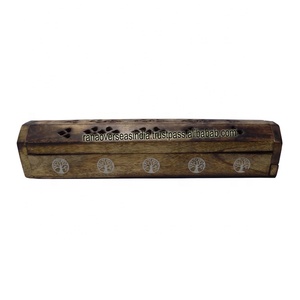 Tree Pattern Wooden Coffin <b>Incense</b> Holder for <b>Incense</b> Sticks and <b>Cone</b> Includes Storage Compartment - Product Image 1
