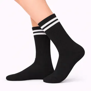 Customizable Logo <b>Black</b> Sports <b>Socks</b> Double <b>White</b> <b>Stripe</b> Pattern Digital Printed Anti-Bacterial Sweat Features for Autumn Season - Product Image 2