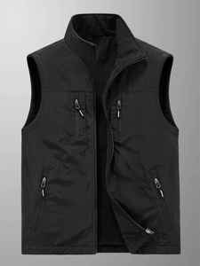 Veste de travail en laine pour hommes Automne hiver multi-poches col montant gilets maillot de corps rembourré épais pour l'extérieur respirant - Product Image 2