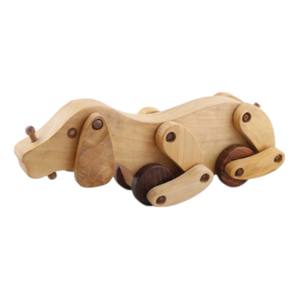 Jouet pour chien en bois fabriqué à la main sur roues pour les tout-petits finition lisse en forme d'animal jouet à pousser et à rouler pour les enfants - Product Image 1