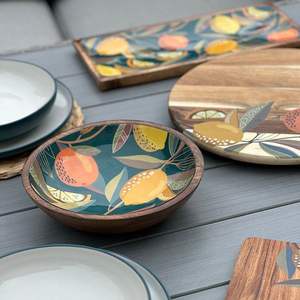 Handmade <b>Large</b> Wooden Serving <b>Bowl</b> Food Safe Floral Enamel Interior Eco-Friendly Kitchenware for <b>Salad</b> Fruit Decorative Fruit - Product Image 2