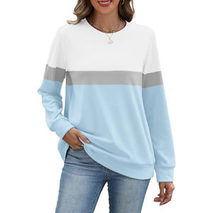 Sudaderas de Invierno de Cuello Redondo Azul Claro para Mujer, Sudaderas Modernas de Manga Larga con Bolsillos y Emblema, 100% Algodón - Product Image 1