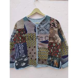 Hecho a mano de punto acolchado Reversible Kantha chaqueta de invierno Unisex algodón indio surtido Patchwork impreso Hippie diseño botón - Product Image 2