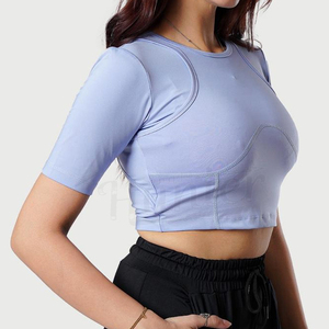 เสื้อยืดครอปเปิดไหล่ของผู้หญิงเสื้อครอปเปิดไหล่สีพื้นน้ำหนักเบามีสไตล์สำหรับฤดูร้อน - Product Image 4