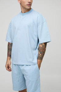 Conjunto de Camiseta de algodón de 2 piezas para hombre, cómodo uso diario, manga corta, cuello redondo, patrón sólido, 220 gramos de peso de tela - Product Image 5