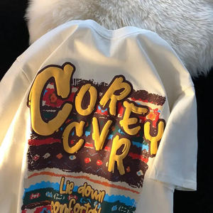 เสื้อยืดผ้าฝ้าย100% สำหรับผู้ชายเสื้อยืดถักลาย3D พื้นสำหรับพิมพ์พัฟแบรนด์แฟชั่นออกแบบได้ตามต้องการ - Product Image 1