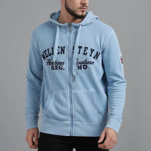 Sudadera con capucha de algodón 100% de secado rápido para hombre, corte ajustado, con cremallera completa, logotipo personalizado, OEM, estilo urbano, invierno, venta al por mayor - Product Image 1