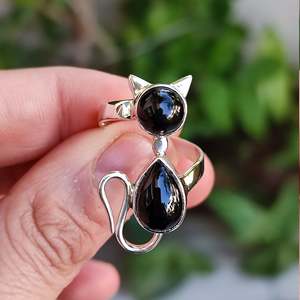 Handmade Sterling Silver <b>Cat</b> <b>Ring</b> Black Onyx Gemstone Set Inlay Unique <b>Cat</b> Gift for Her Licensed Private Brand - Product Image 5