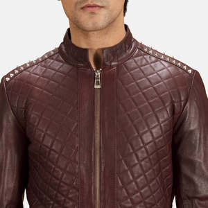 Rumano Jae Reversible Biker <b>Jacket</b> in Maroon Genuine <b>Sheepskin</b> and Cowhide Leather ODM Size XS to XL for Autumn - Product Image 5