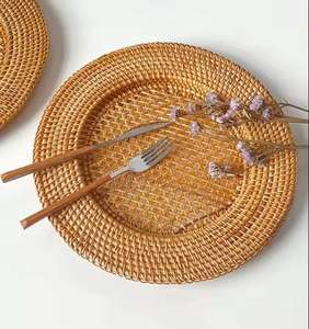 Cargador de ratán hecho a mano, venta al por mayor, placas tejidas redondas ecológicas naturales, ligeras y duraderas para decoración de mesa de comedor - Product Image 1