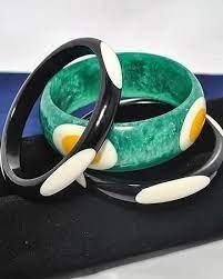 Multi-Color Resin Wood and Brass Cuff <b>Bracelets</b> From India Platinum-Jewel Beaded Bangles for Weddings Engagements and Parties - Product Image 5