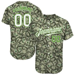 Blanc vert personnalisé-vert néon 3D motif Design Dollar authentique maillot de baseball - Product Image 1
