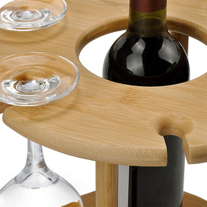 Premium Eco-Friendly Wooden <b>Wine</b> Bottle Glasses Holder for Travel Use 6 Glasses & 1 Bottle Capacity - Product Image 4