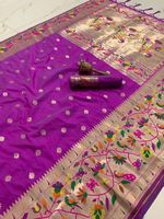 Saree en soie Pure et douce, brochet tissé or Original, Design bordure, Blouse unie, Zari bordure, créateur, vêtements de mariage
