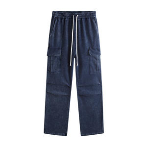 Ensemble de sweats à capuche épais à fermeture éclair pour hommes sweats à capuche au crochet avec pantalon large à motif solide avec poches utilitaires style lavé - Product Image 5