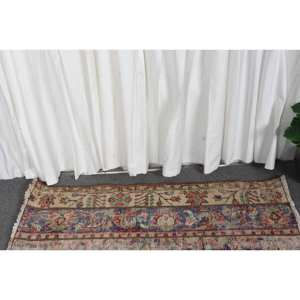 Vintage 1.6x3.8ft Turkish <b>Wool</b> Rug Beige <b>Red</b> Patchwork Abstract Handmade Rug for Entryway 10mm Thick Latex Backing for Teens - Product Image 2