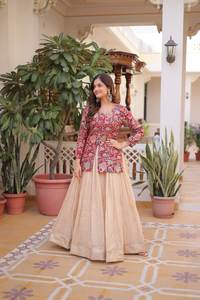 Elegante Traje Tradicional Indio para Mujer, Lehenga Choli con Borde Tejido con Estampado Digital para Festivales y Bodas - Product Image 5