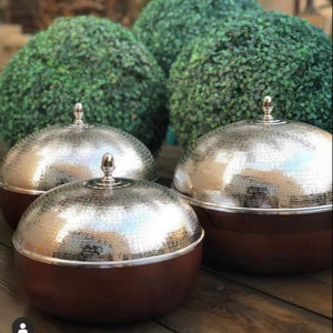 Bol à salade en bois avec couvercle en acier inoxydable tendance, bol de service alimentaire, vaisselle, fait à la main, écologique, style américain, vente en gros à prix réduit - Product Image 1