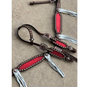 Premium Western Designer <b>Pin</b> Buckle Conchos One-Ear Headstall Breast <b>Collar</b> Tack Set Crocodile Leather Brown Horse Bridle - Product Image 1