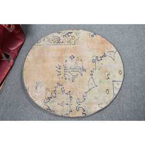 Alfombra, 2.6x2.6 pies, Alfombra Vintage, Alfombra Azul Sólida de Lana - Product Image 1