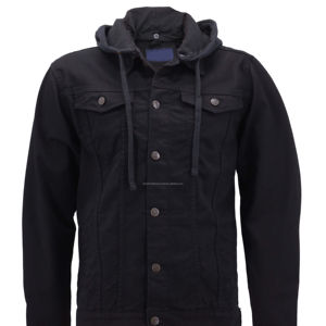 Chaqueta vaquera clásica para hombre, capucha removible, ajustada, elástica, con botones, venta al por mayor y personalizada - Product Image 1