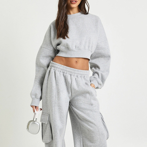 Ensemble de survêtement pour femmes de haute qualité avec manches longues, prix de gros pour les commandes en gros, couleur unie/poche cargo - Product Image 3