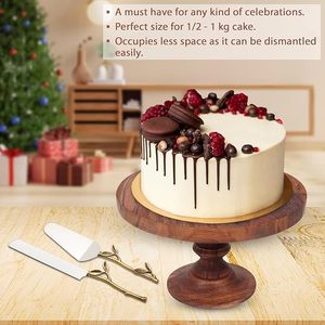 Classic Elegance <b>Vintage</b> Wooden Round <b>Cake</b> <b>Stand</b> with Hand-Painted Accents and Dark Stain <b>Cake</b> Board Tool - Product Image 3