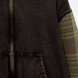 Sweats à capuche oversize pour hommes avec manches à carreaux, sweats en molleton vintage lavés, sweats à capuche personnalisés OEM, streetwear, sweats à capuche à fermeture éclair en gros, États-Unis - Product Image 4